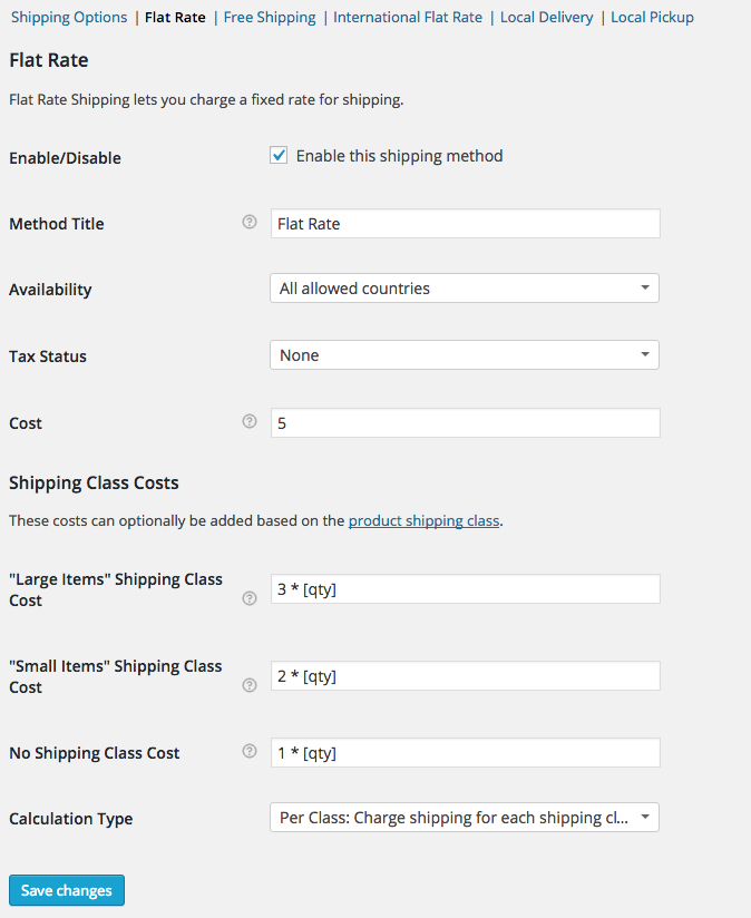 Flat Rate Settings